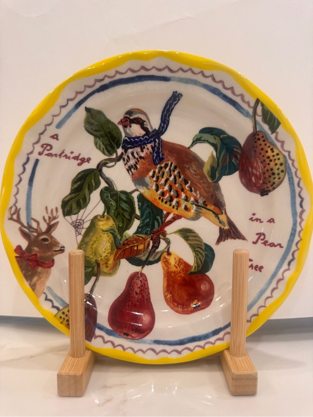 Anthropologie Yellow-Trimmed Partridge and Pear Dinner Plate- Nathalie Lete